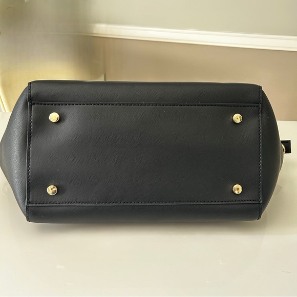 NWT Trussardi Black Satchel Shoulder Strap Gold Hardware Logo Bag Charm pockets - Picture 4 of 13